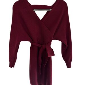 Elegant Burgundy Wrap Sweater Dress